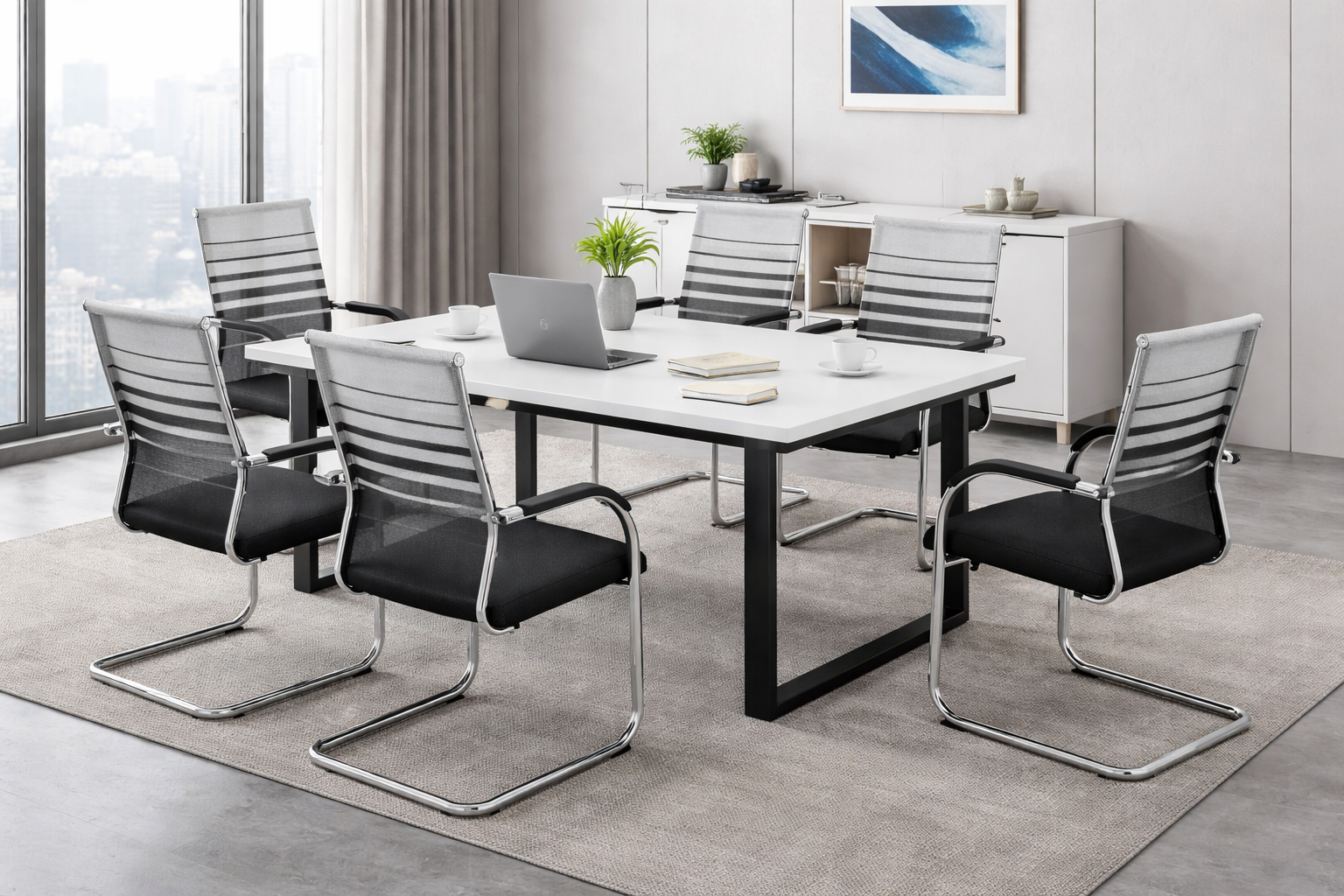 Toby Modern Mesh Visitor Chair Set of 2 – Ergonomic Office Conference Chairs with Chrome Cantilever Frame & Cushioned Seat