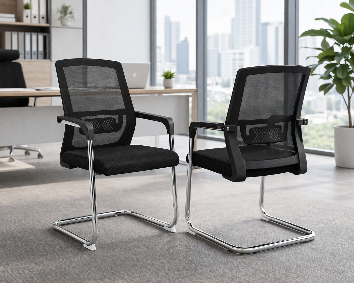 TOBY Ergonomic Mesh Office Guest Chair Set of 2 – Visitor Chairs with Lumbar Support & Chrome Cantilever Frame