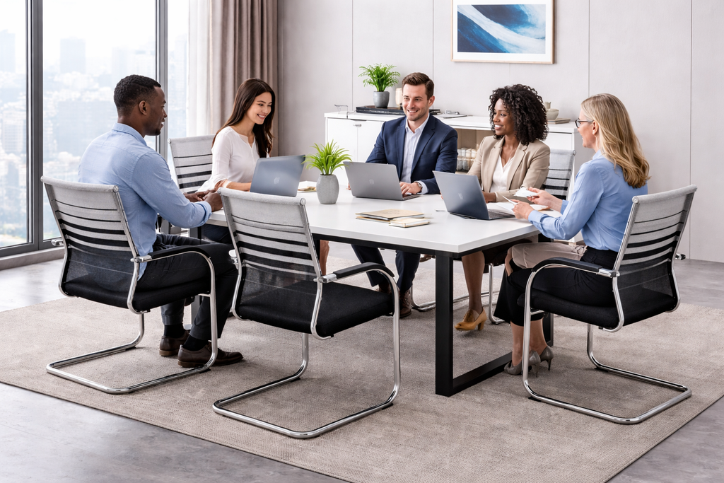 Toby Modern Mesh Visitor Chair Set of 2 – Ergonomic Office Conference Chairs with Chrome Cantilever Frame & Cushioned Seat