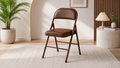TOBY Brown Padded Folding Chair – Portable PU Leather Folding Chair with Heavy-Duty Steel Frame