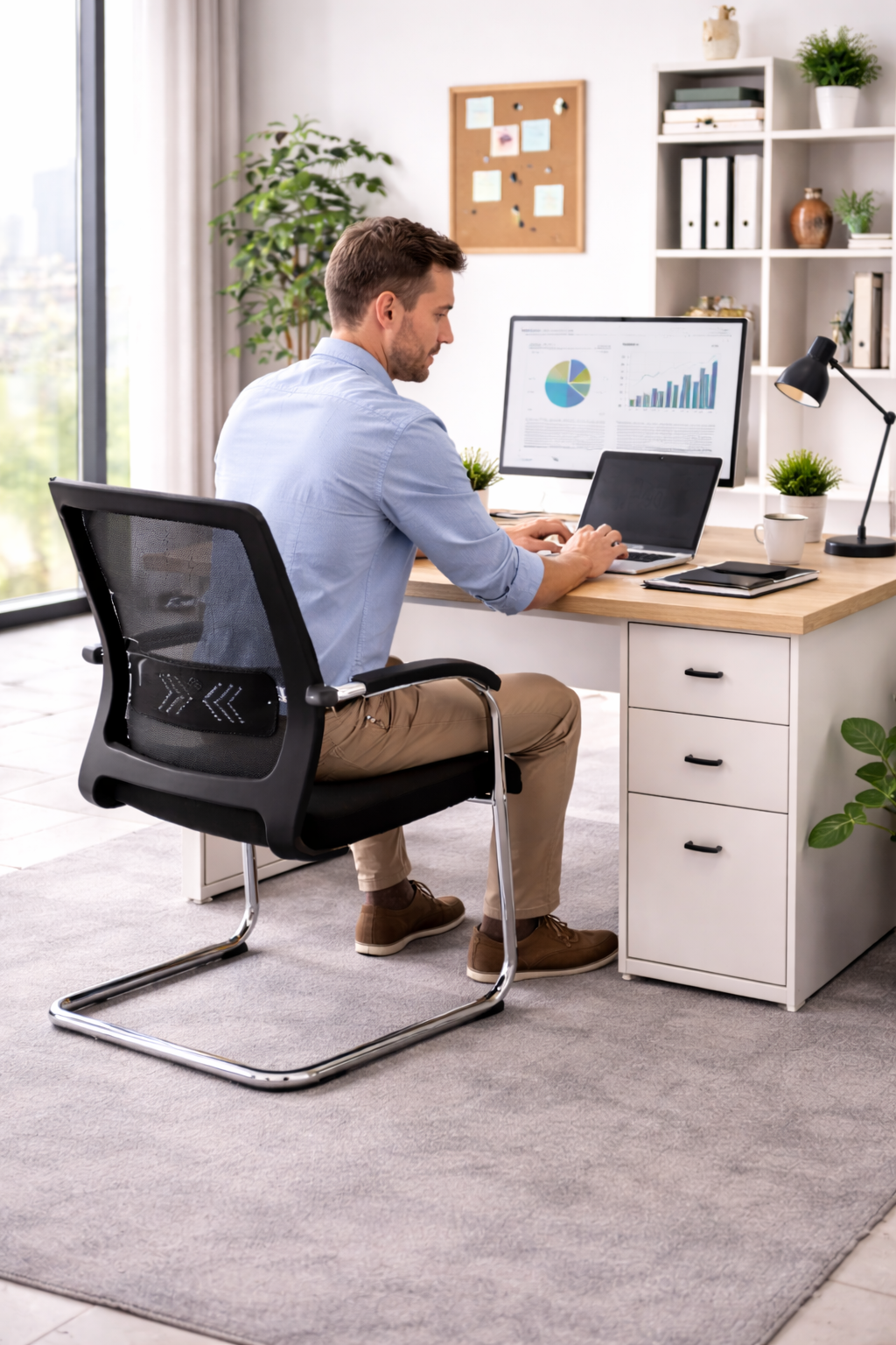 TOBY Ergonomic Mesh Office Guest Chair Set of 2 – Visitor Chairs with Lumbar Support & Chrome Cantilever Frame