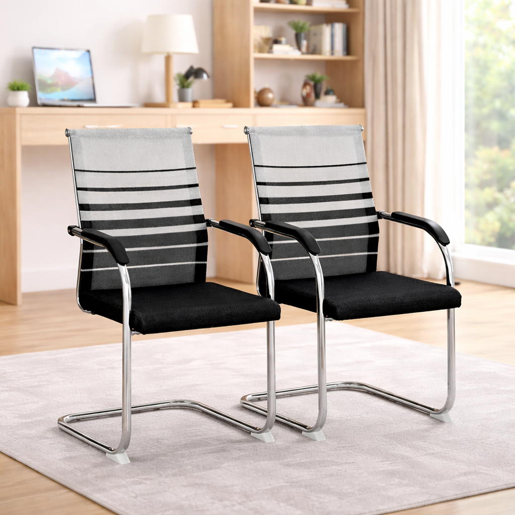 Toby Modern Mesh Visitor Chair Set of 2 – Ergonomic Office Conference Chairs with Chrome Cantilever Frame & Cushioned Seat