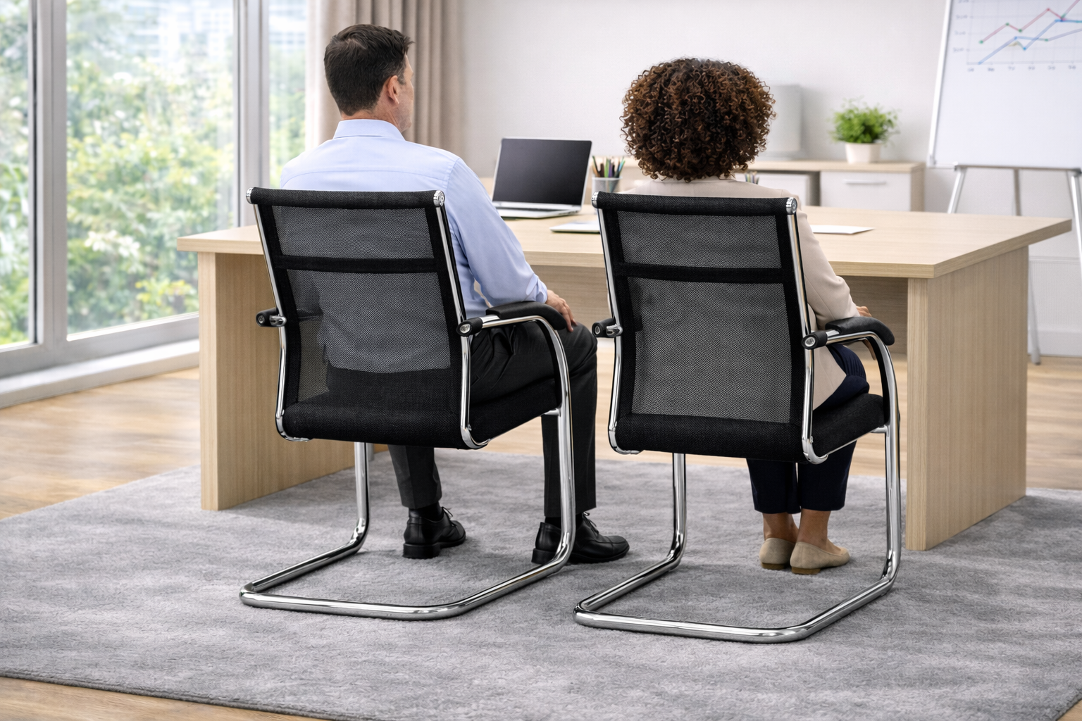 Example proTOBY Black Mesh Guest Chair Set – Ergonomic Office Visitor Chairs with Chrome Frame & Armrests (Set of 2)