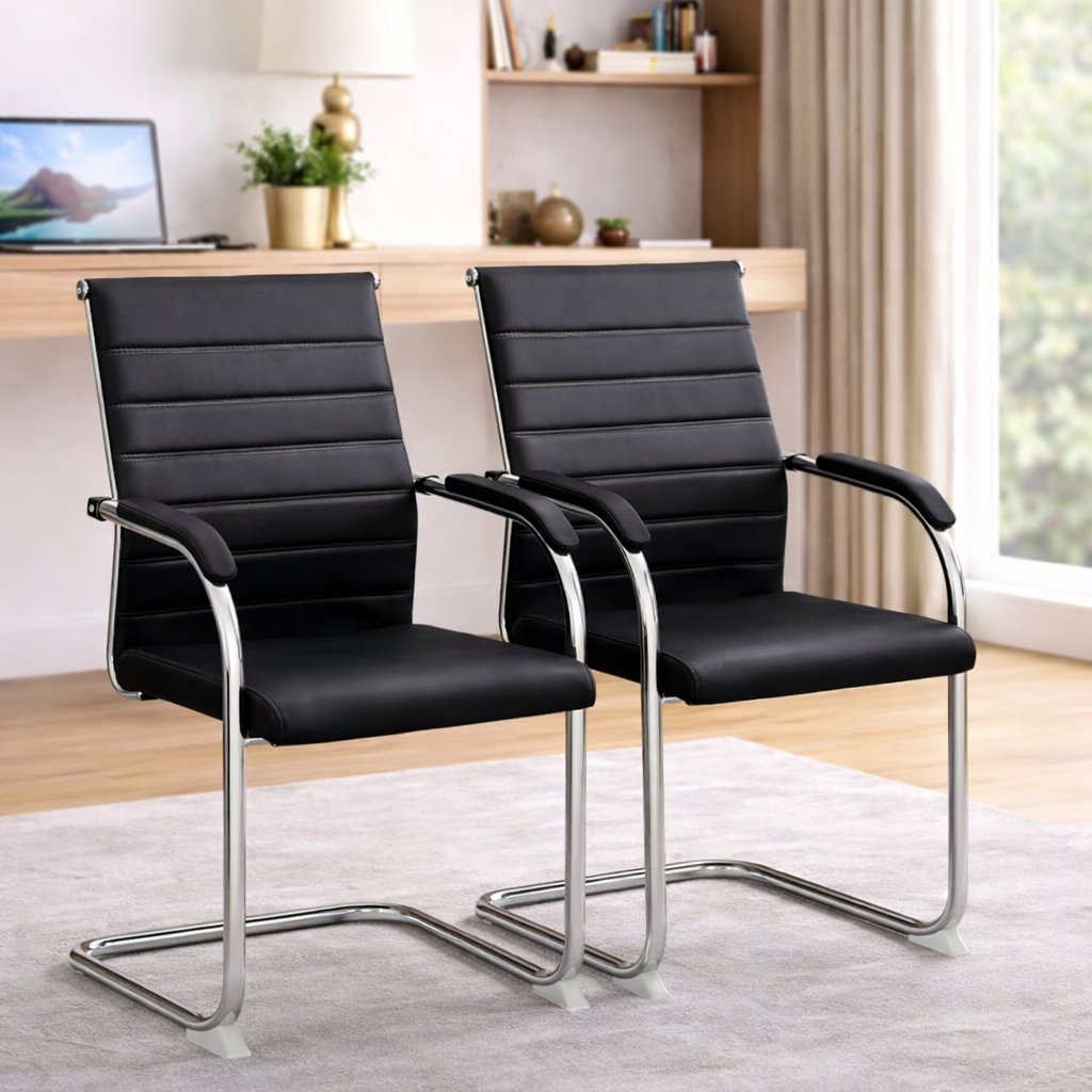 TOBY Modern Faux Leather Visitor Chair Set of 2 – Executive Office Guest Chairs with Chrome Cantilever Frame
