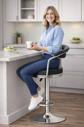 TOBY Adjustable Swivel Bar Stool – Height Adjustable Faux Leather Counter Stool with Chrome Base & Footrest