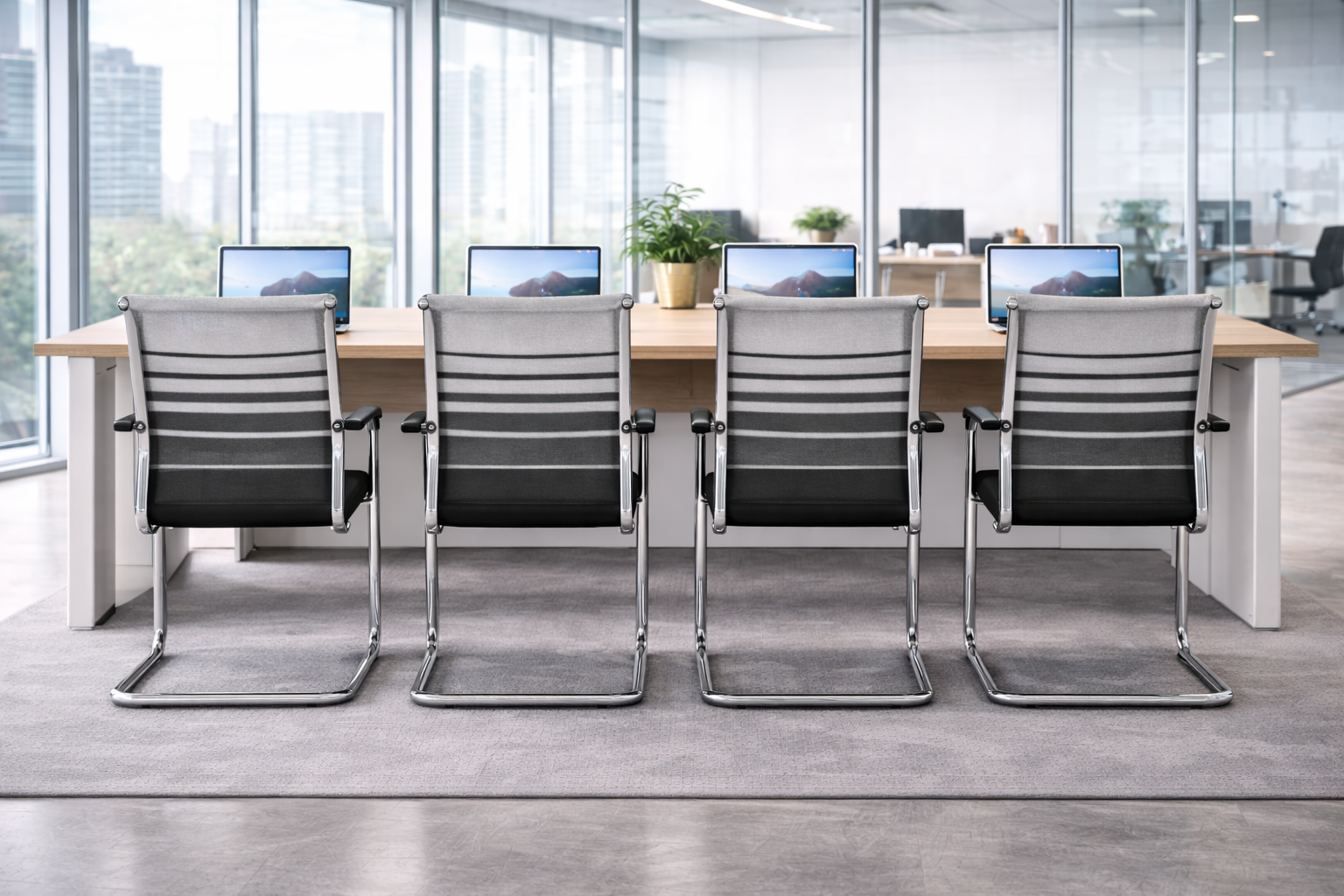 Toby Modern Mesh Visitor Chair Set of 2 – Ergonomic Office Conference Chairs with Chrome Cantilever Frame & Cushioned Seat