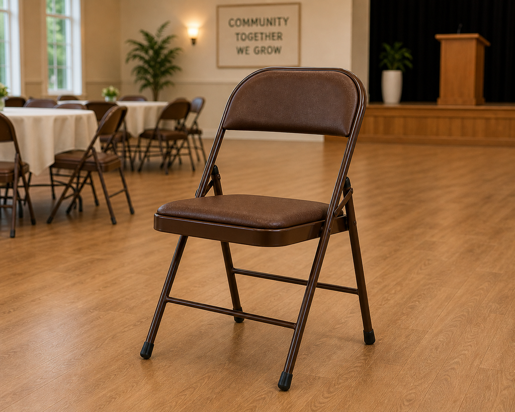 TOBY Brown Padded Folding Chair – Portable PU Leather Folding Chair with Heavy-Duty Steel Frame