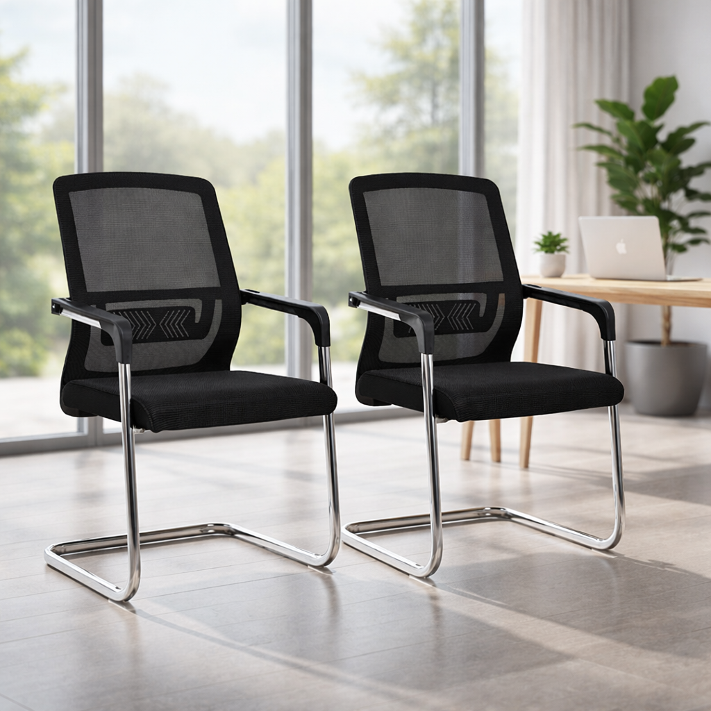 TOBY Ergonomic Mesh Office Guest Chair Set of 2 – Visitor Chairs with Lumbar Support & Chrome Cantilever Frame