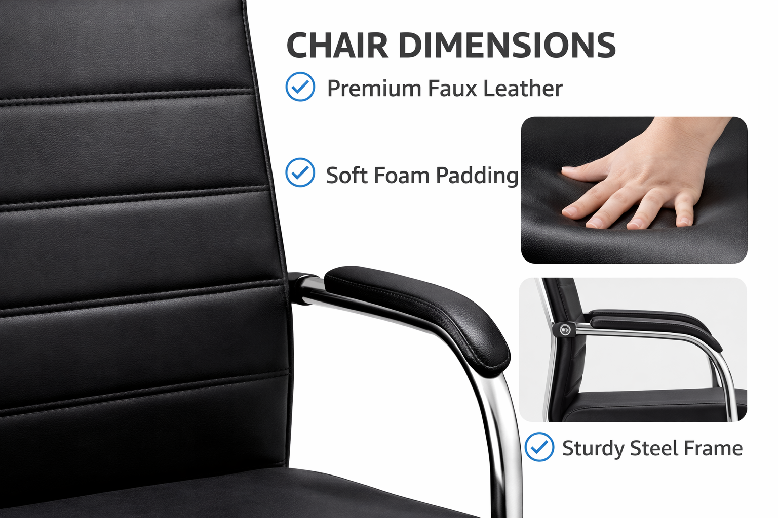TOBY Modern Faux Leather Visitor Chair Set of 2 – Executive Office Guest Chairs with Chrome Cantilever Frame