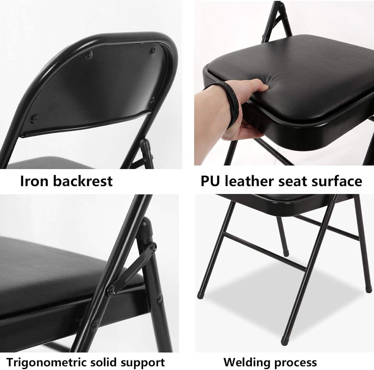 TOBY Foldable Padded Metal Chair – Portable PU Leather Folding Chair with Heavy-Duty Steel Frame