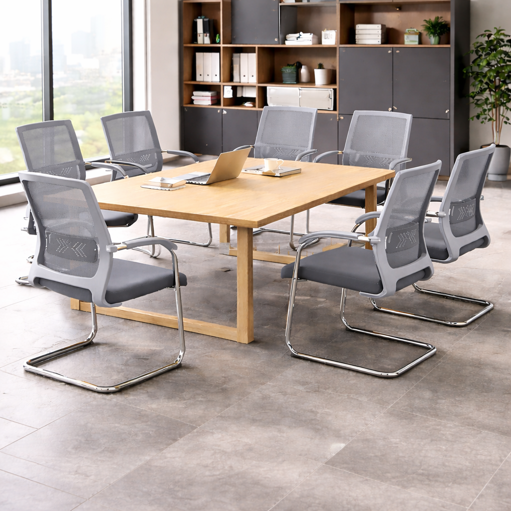 TOBY Ergonomic Grey Mesh Office Guest Chair Set of 2 with Lumbar Support – Modern Visitor Chairs with Chrome Cantilever Frame