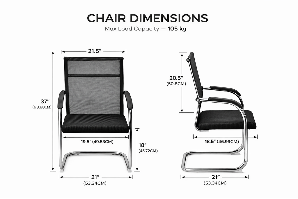 Example proTOBY Black Mesh Guest Chair Set – Ergonomic Office Visitor Chairs with Chrome Frame & Armrests (Set of 2)