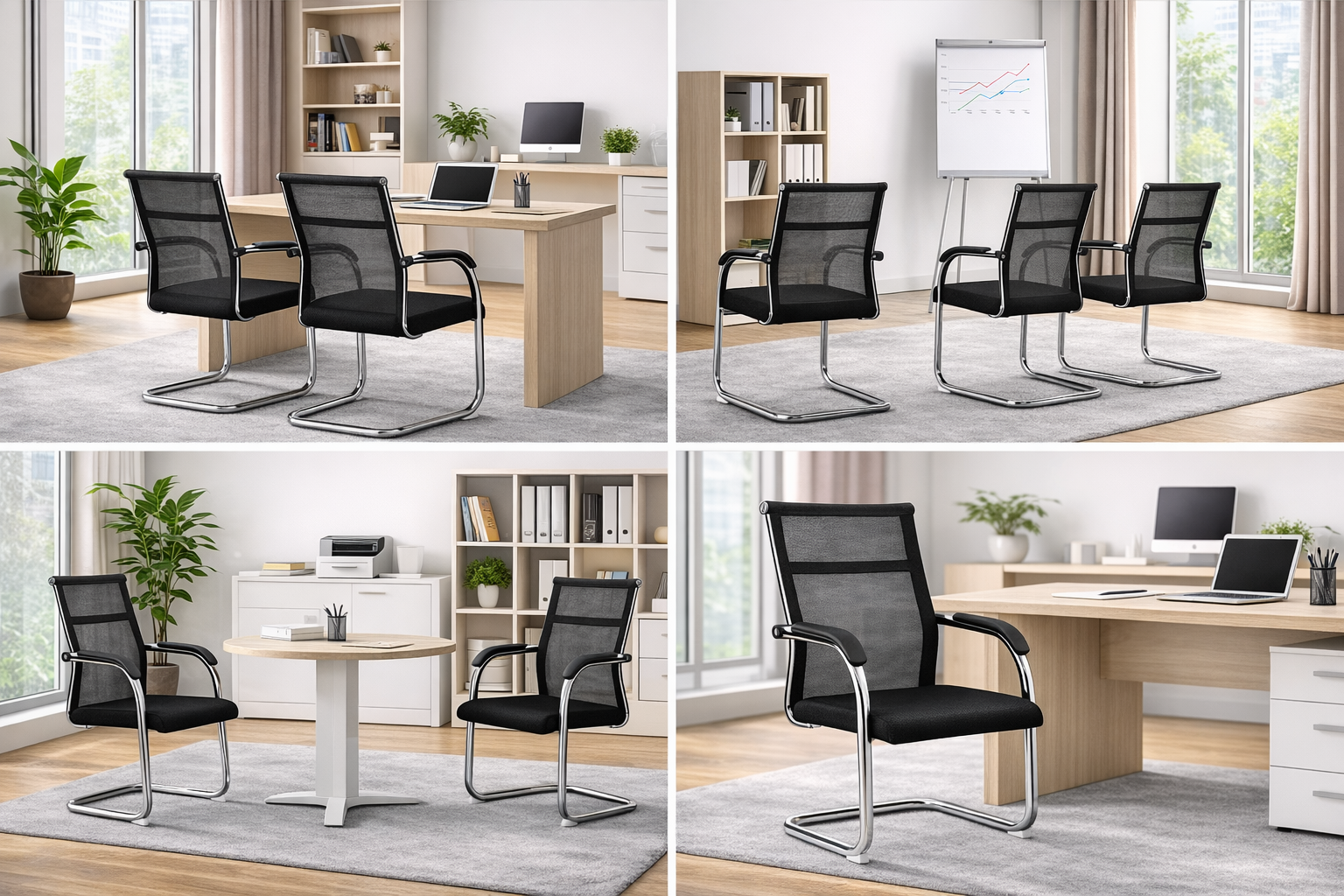 Example proTOBY Black Mesh Guest Chair Set – Ergonomic Office Visitor Chairs with Chrome Frame & Armrests (Set of 2)